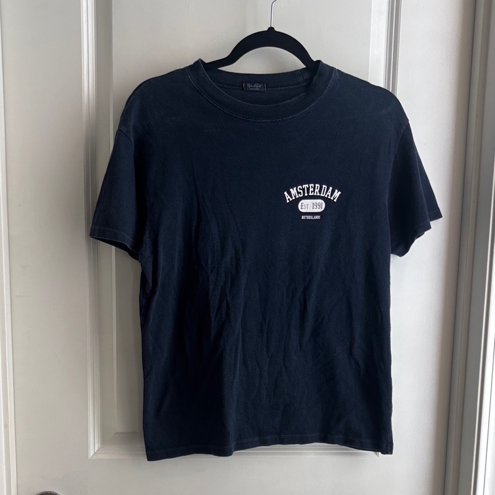 Brandy Melville Navy Blue Amsterdam Graphic T-Shirt